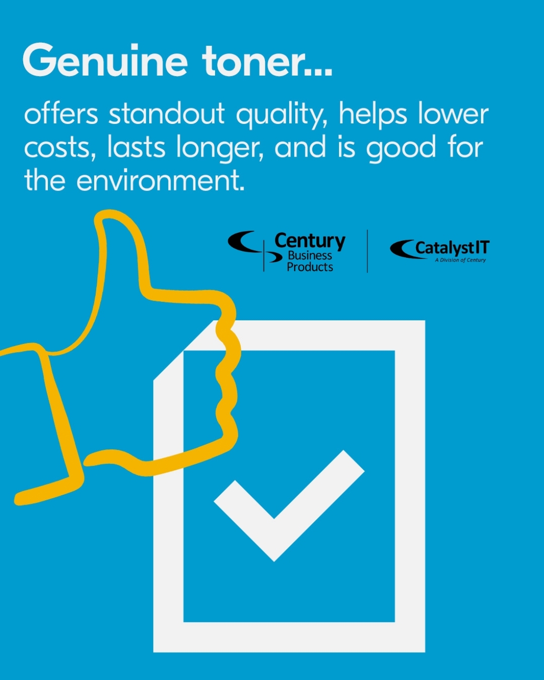 Kyocera graphic that says genuine toner offers standout quality, lasts longer, lower cost, and is good for the environment