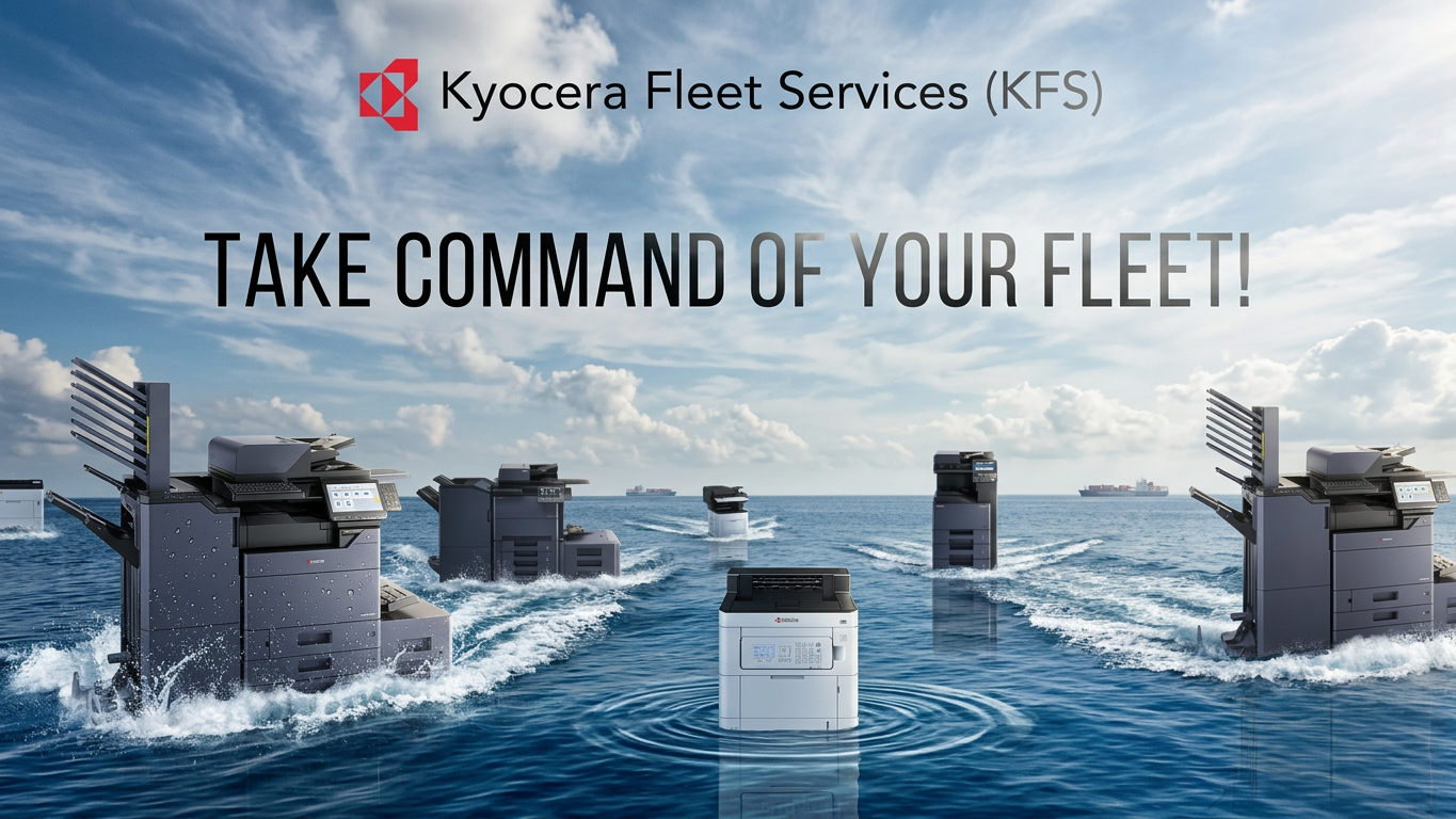 Image of KFS Fleet Kyocera copiers on the water like boats.