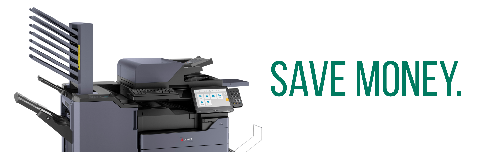 Image of a copier with the words "Save Money."